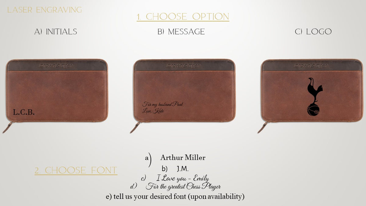 Crown & Tiger leather cigar case engraving options brown