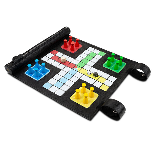 Ludo Set - Roll-up Leather Board
