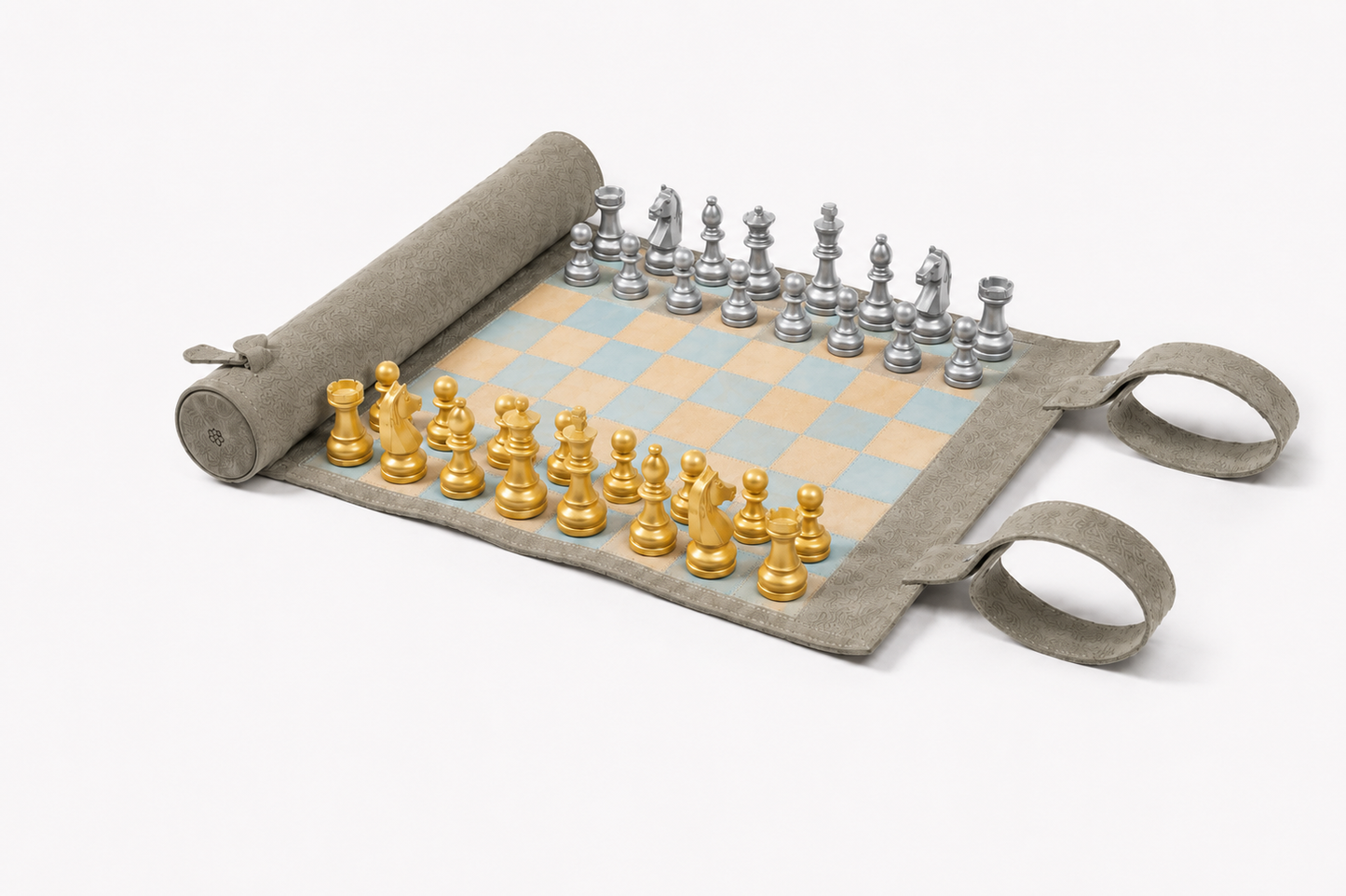 Roll Up Magnetic Leather Chess Set - Champagne
