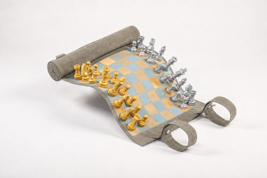 Roll Up Magnetic Leather Chess Set - Champagne