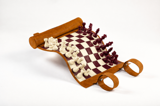 Roll Up Magnetic Leather Chess Set - Whiskey