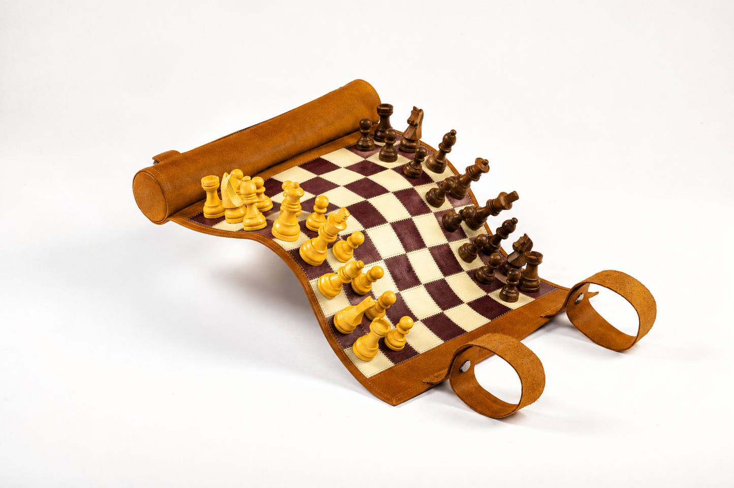 Roll Up Magnetic Leather Chess Set - Whiskey