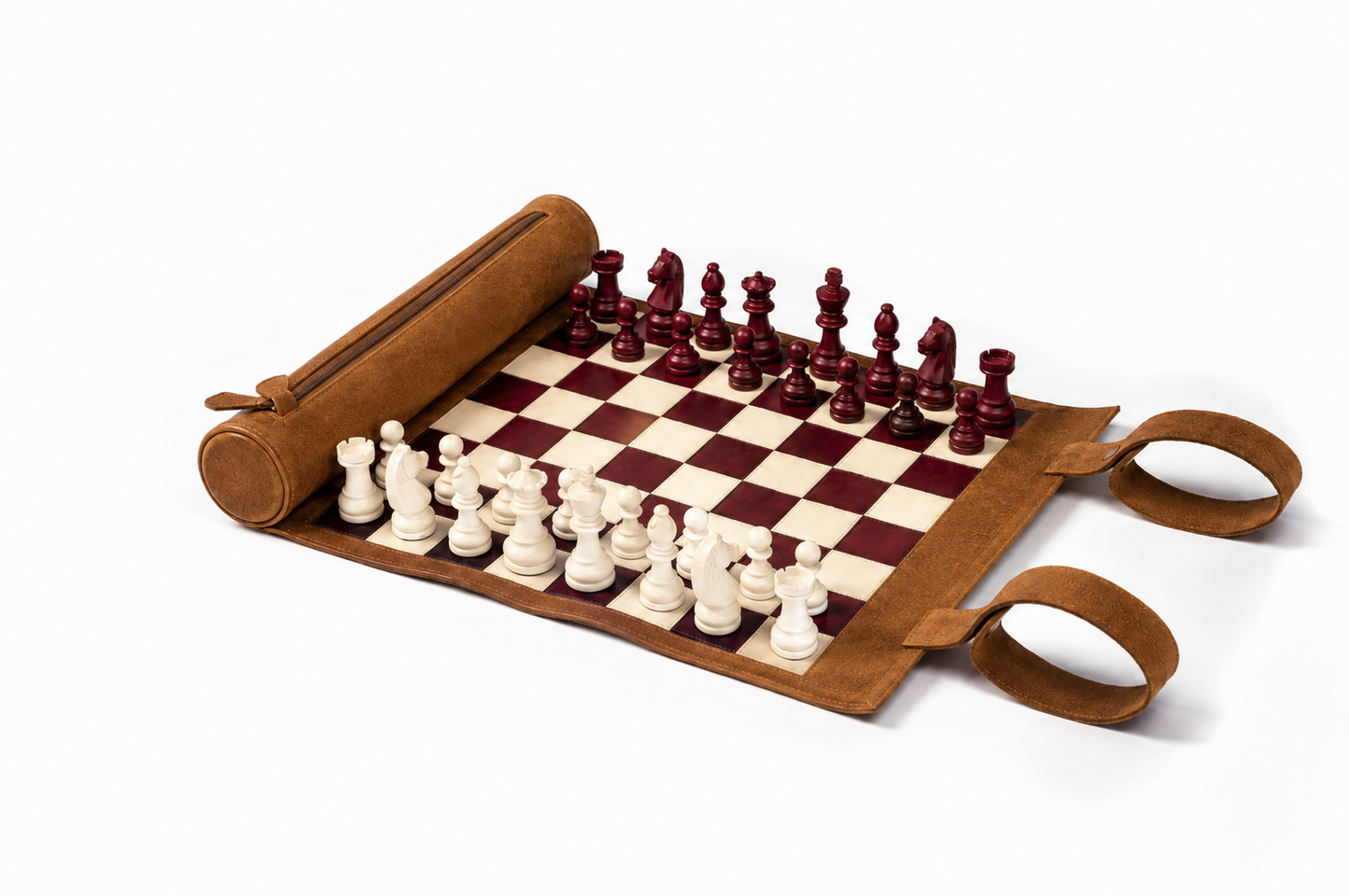 Roll Up Magnetic Leather Chess Set - Whiskey