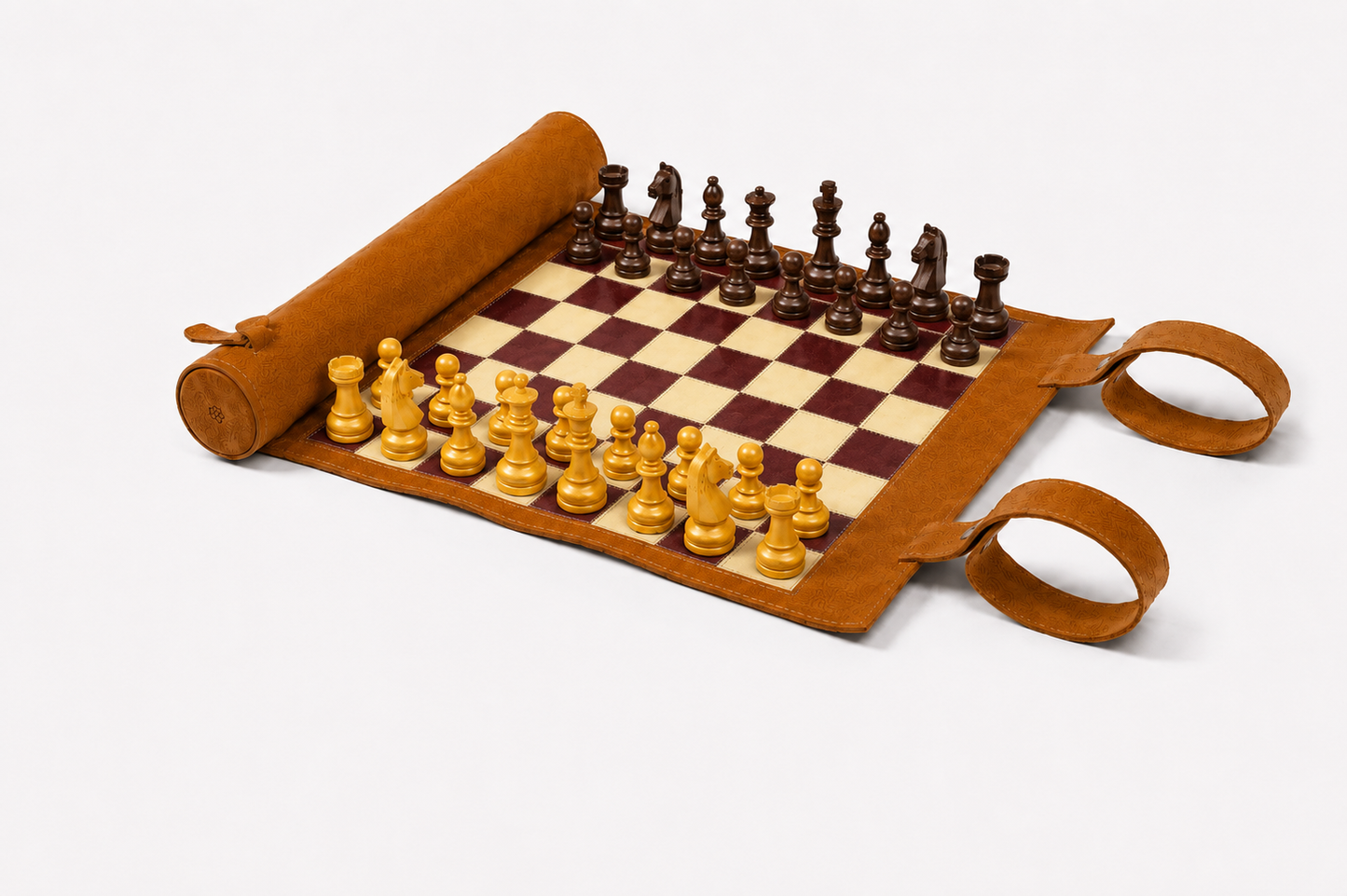 Roll Up Magnetic Leather Chess Set - Whiskey