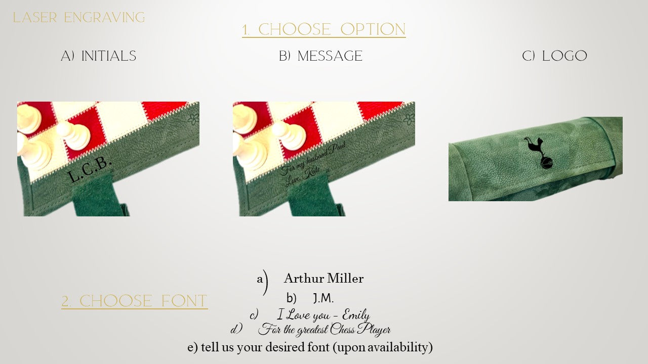 Available engraving options of the MELIA bella italia chess
