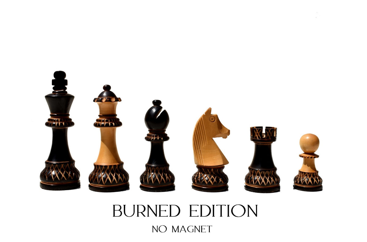 MELIA Burned Edition wooden Staunton chess pieces – handcrafted non-magnetic set