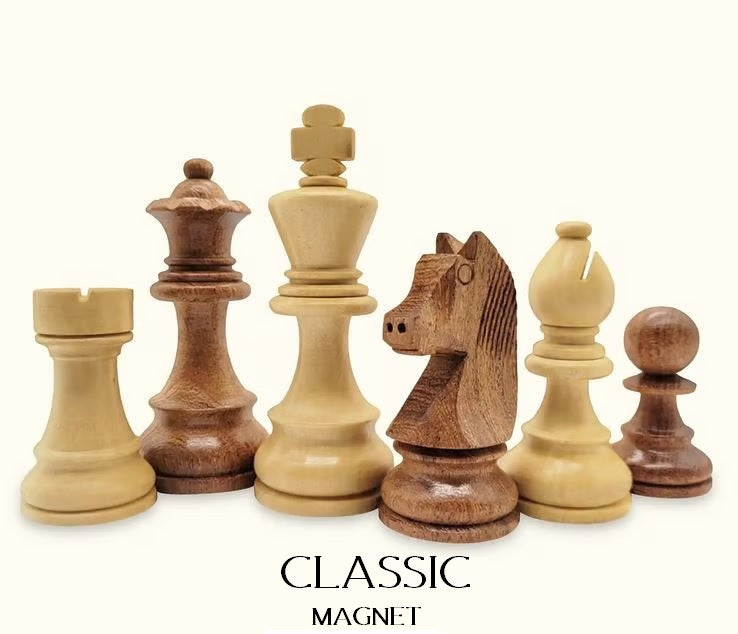 Classic magnetic wooden Staunton chess pieces by MELIA