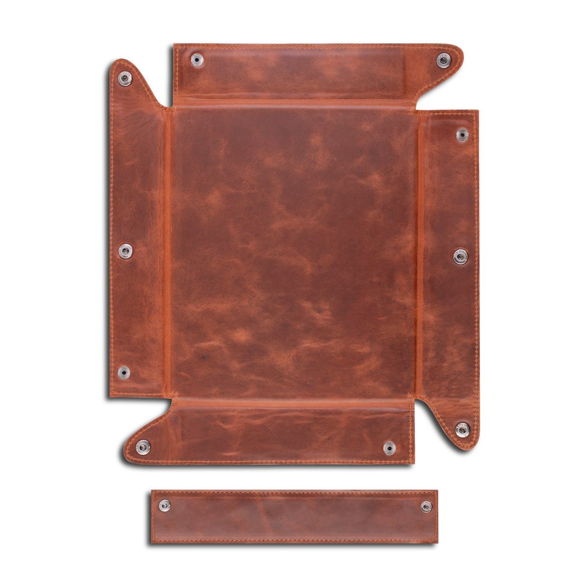 Crown & Tiger leather valet tray with snap fasteners and removable divider