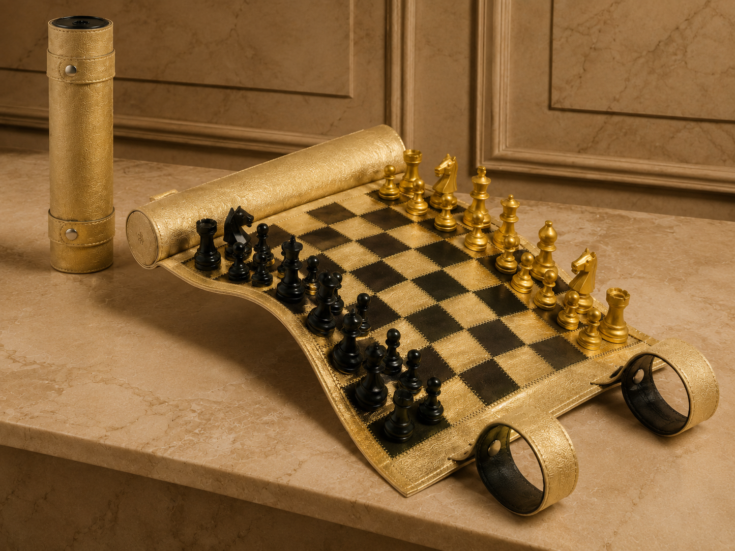 Cleopatra collector chess set displayed in a luxury interior