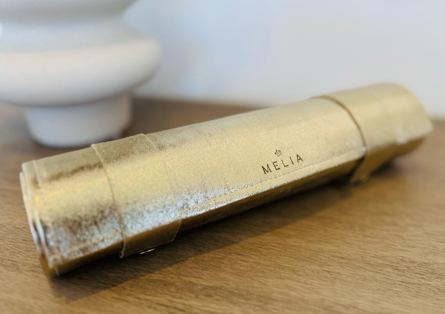 Rolled gold leather travel chess set