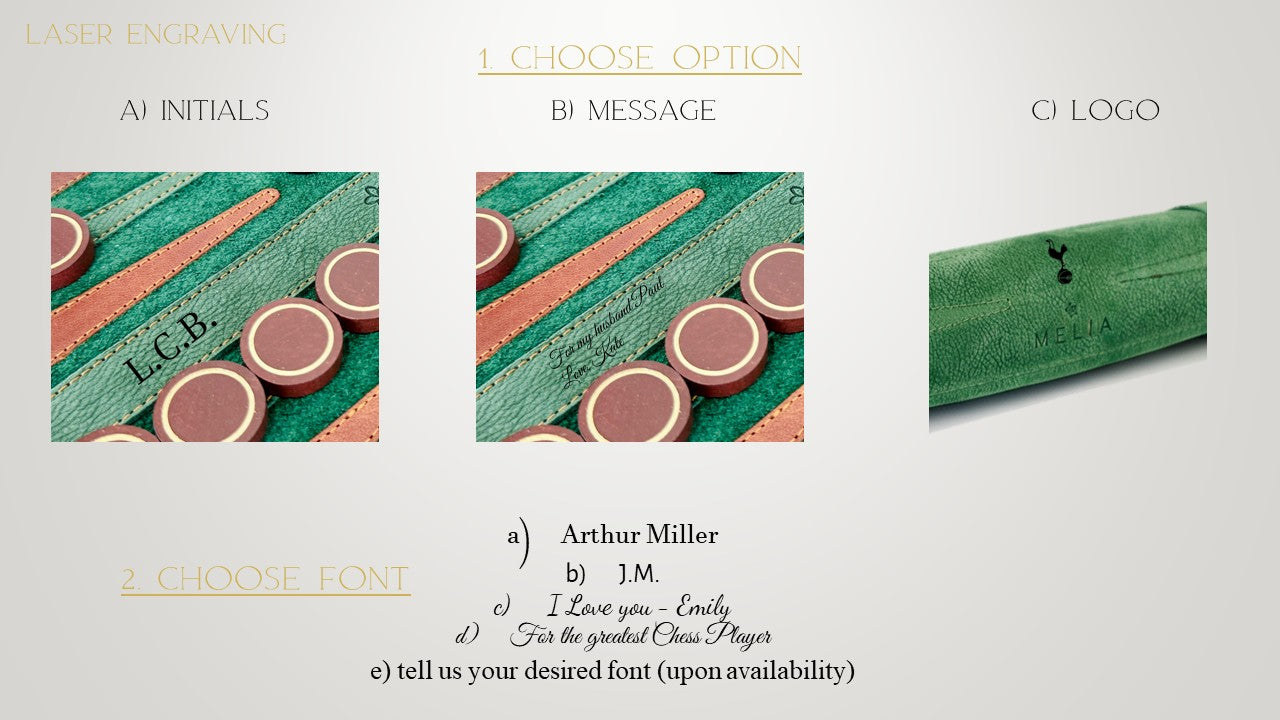 Leather craftsmanship and material details of the MELIA Hunter backgammon set