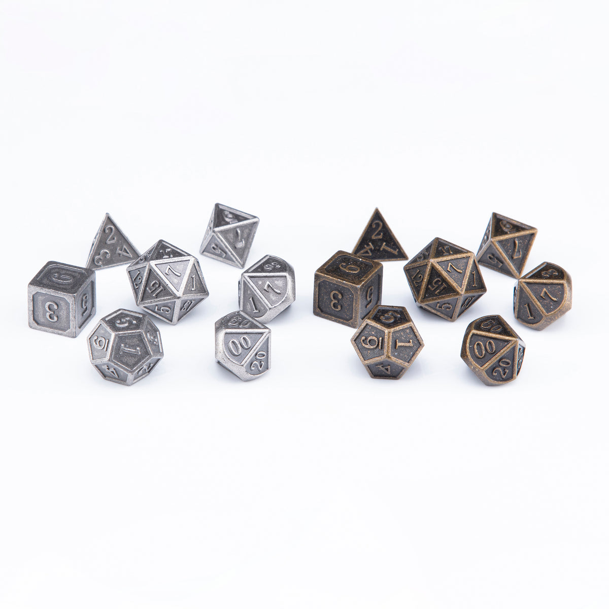 Iron and Bronze polyhedral metal dice for RPG and DND