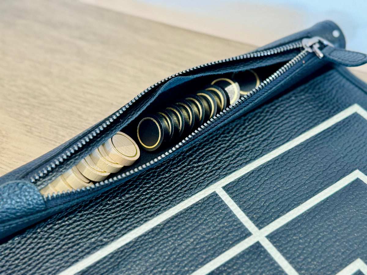 Detail of MELIA full-grain leather Nine Men's Morris board