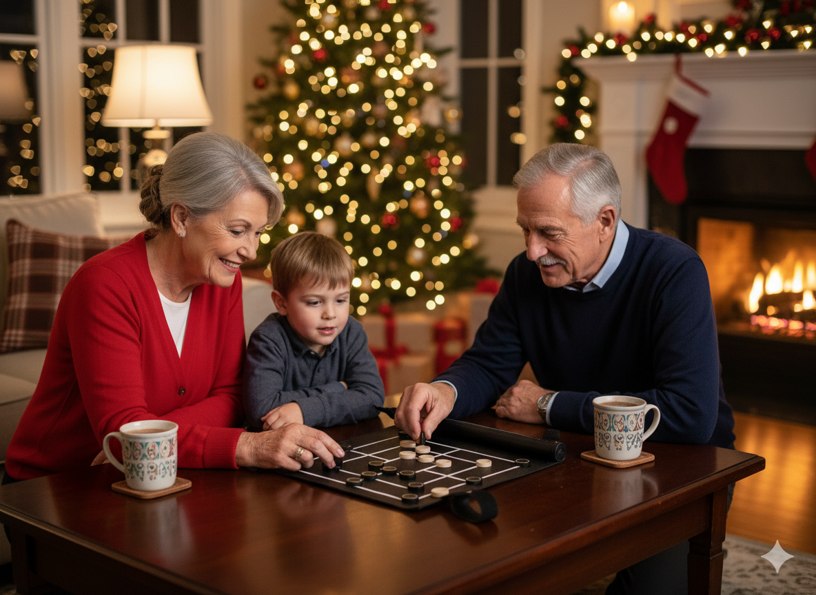 MELIA leather Nine Men's Morris set played during a family game night