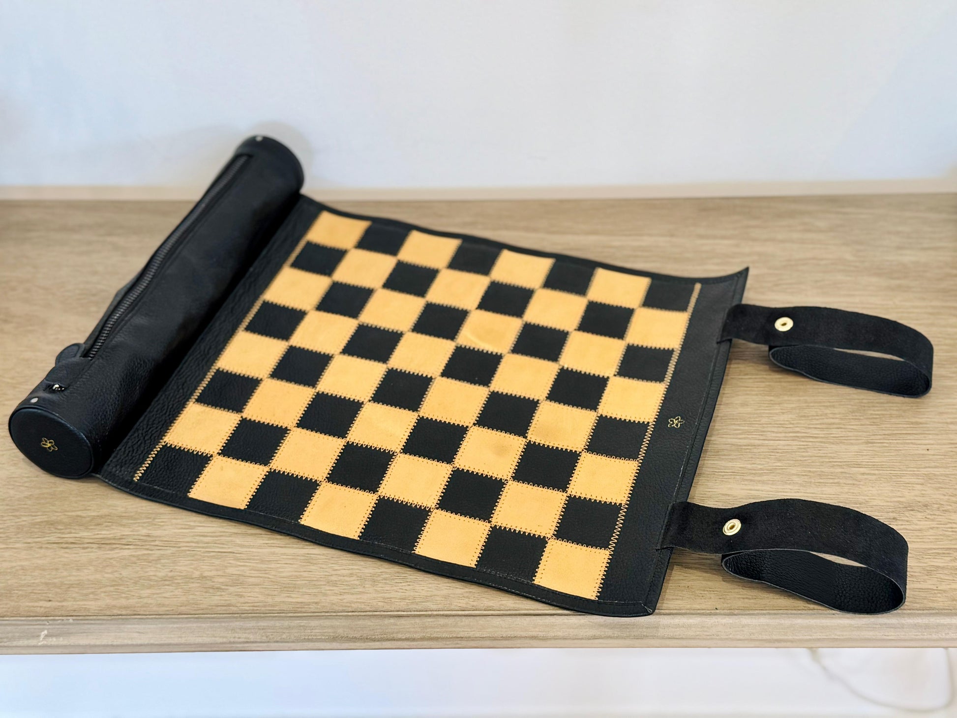 Pharaoh leather chess board fully opened