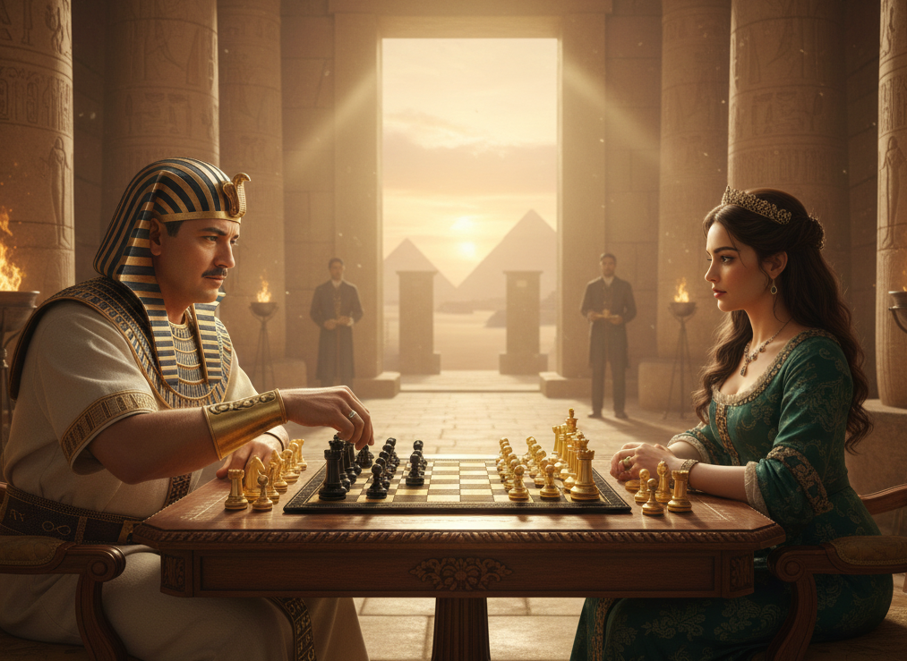 ancient time egypt playing MELIA Pharaoh leather chess set