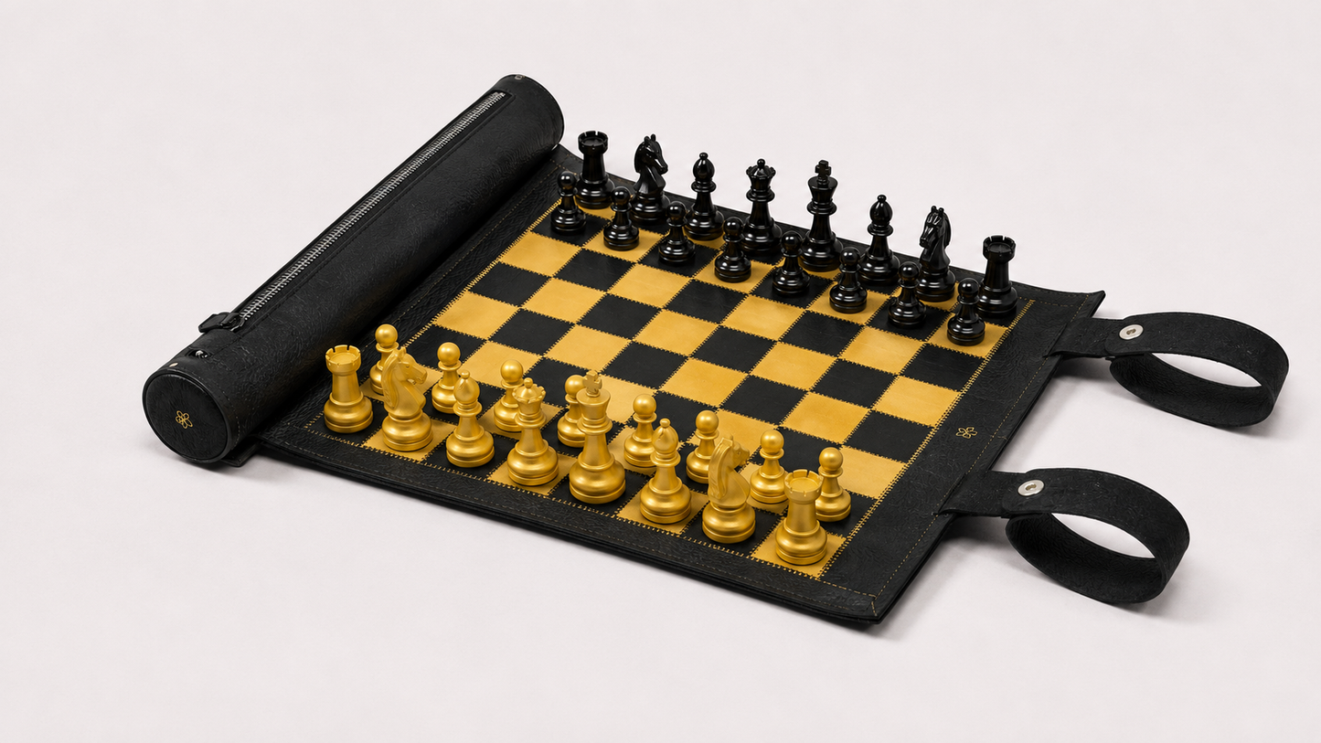 Luxury travel chess set Pharaoh with gold and black magnetic chess pieces