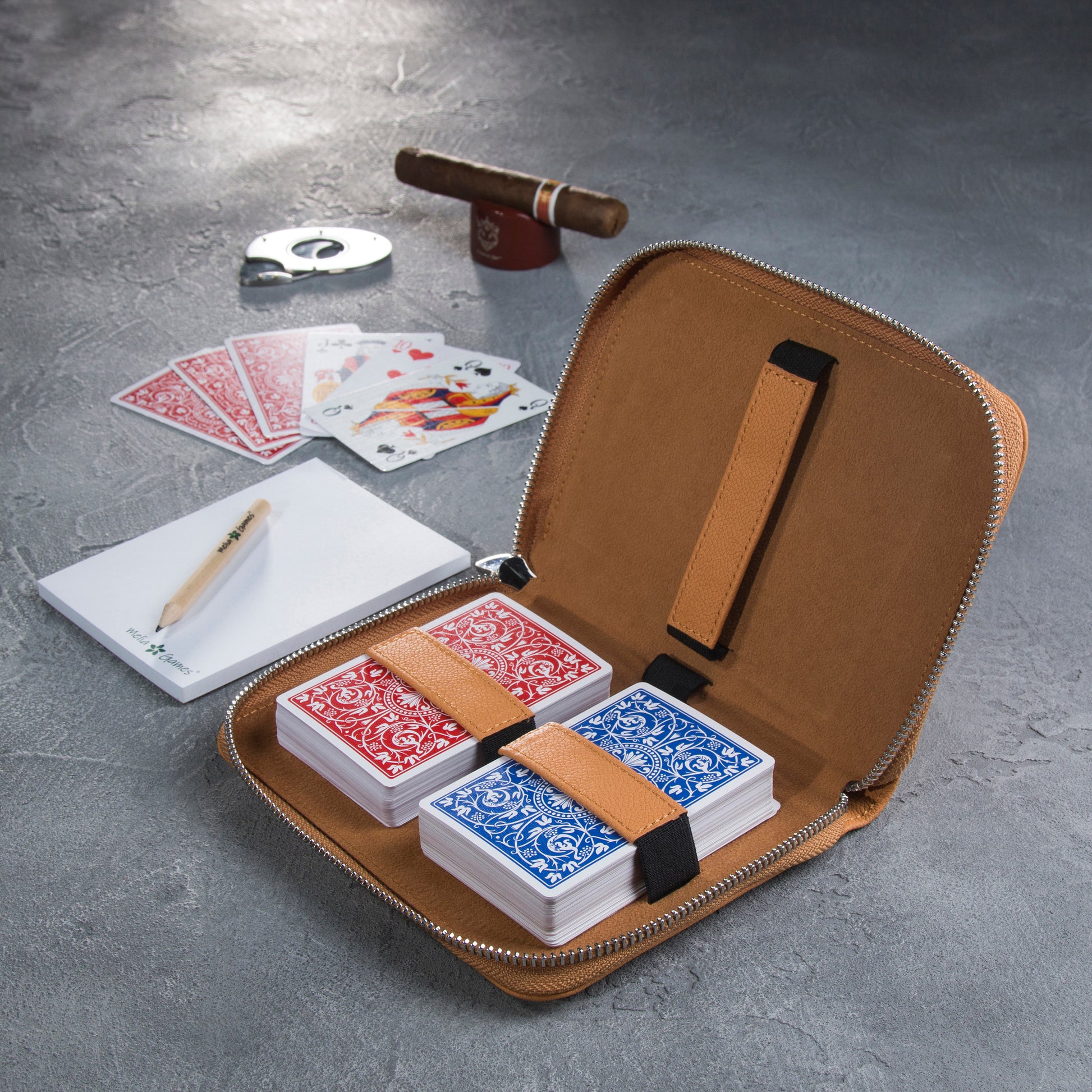 MELIA Playing Cards Deluxe in Mustard leather designed for travel
