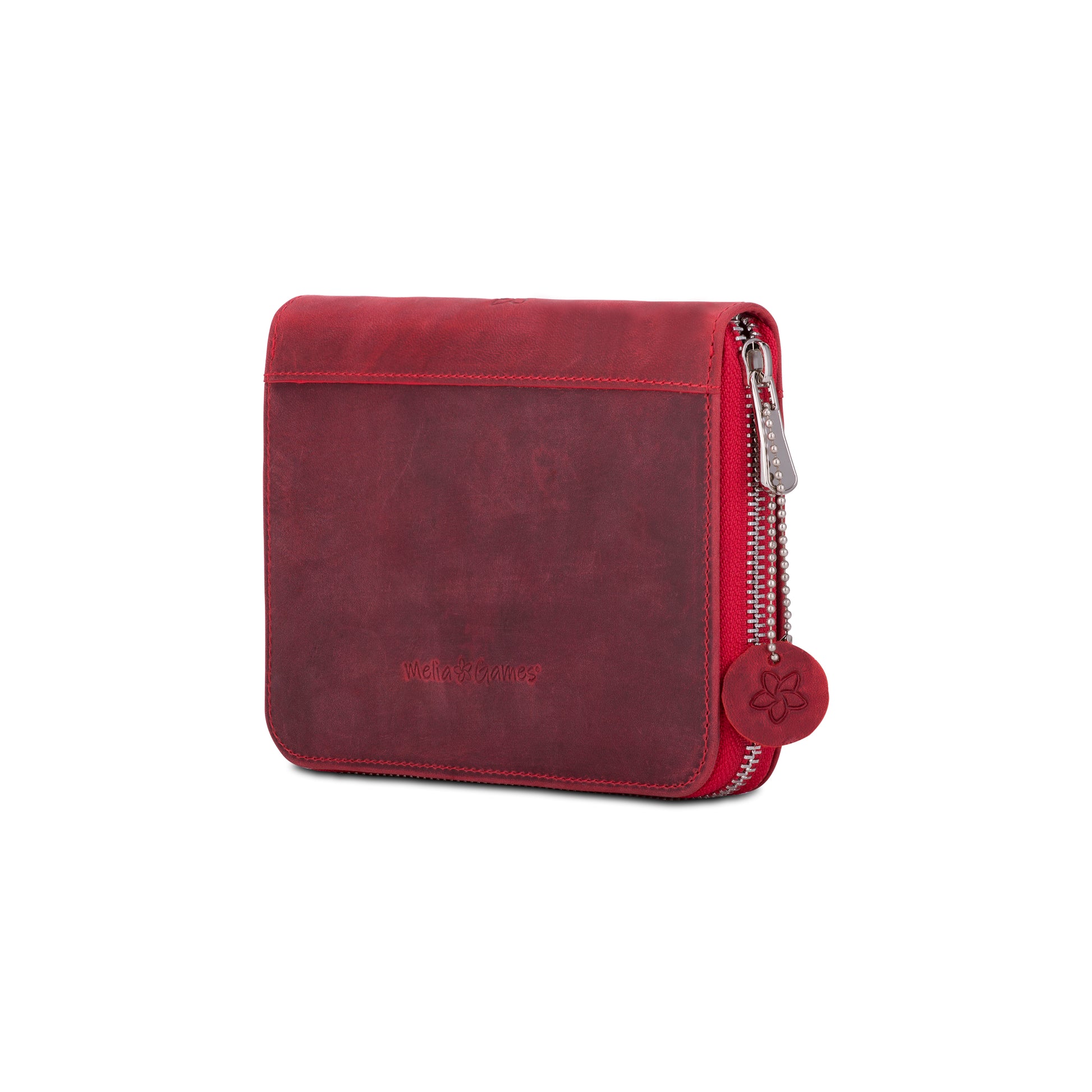 Closed MELIA Playing Cards Deluxe case in Smoky Fire red leather