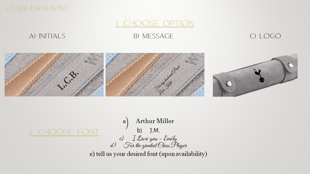 MELIA Champagne roll-up leather backgammon set engraving options from the Roll-Up Collection