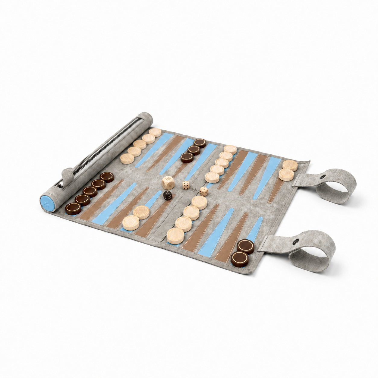 MELIA Champagne roll-up leather backgammon set with wooden checkers