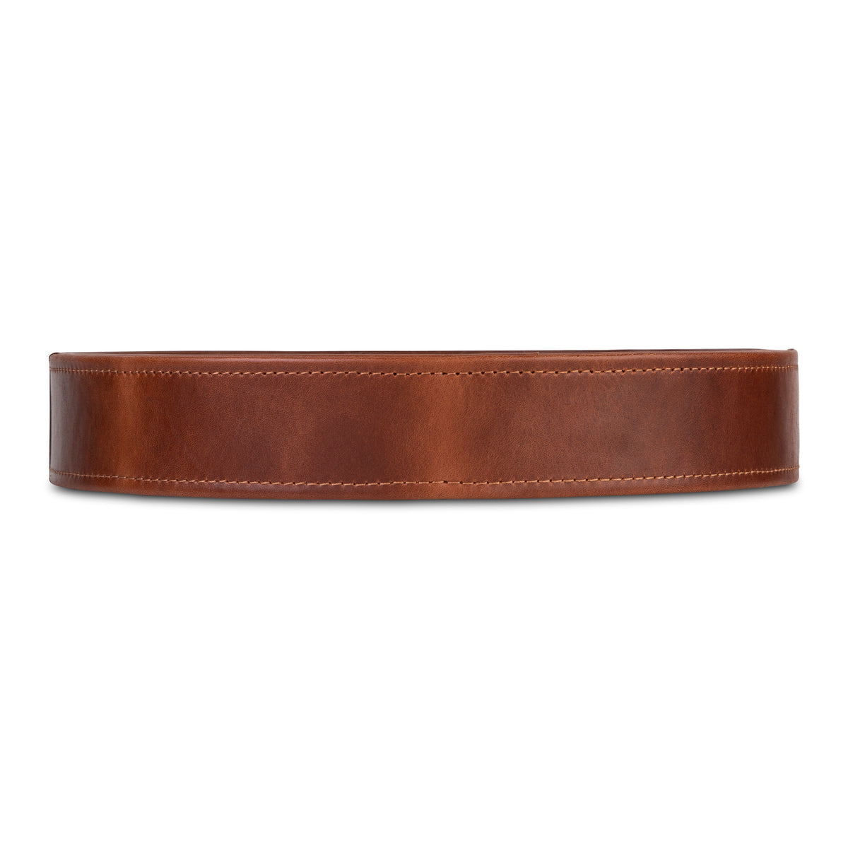 Side view of MELIA handcrafted round full-grain leather tray