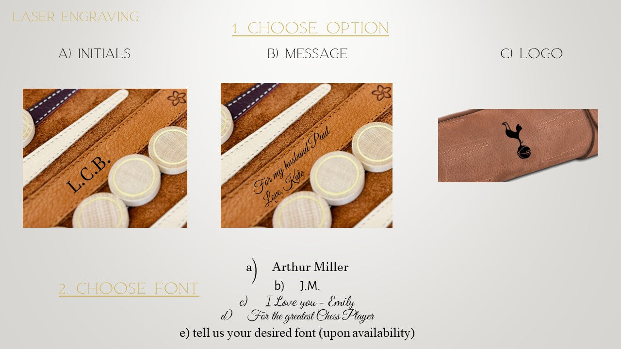 MELIA Whiskey roll-up backgammon engraving options and details