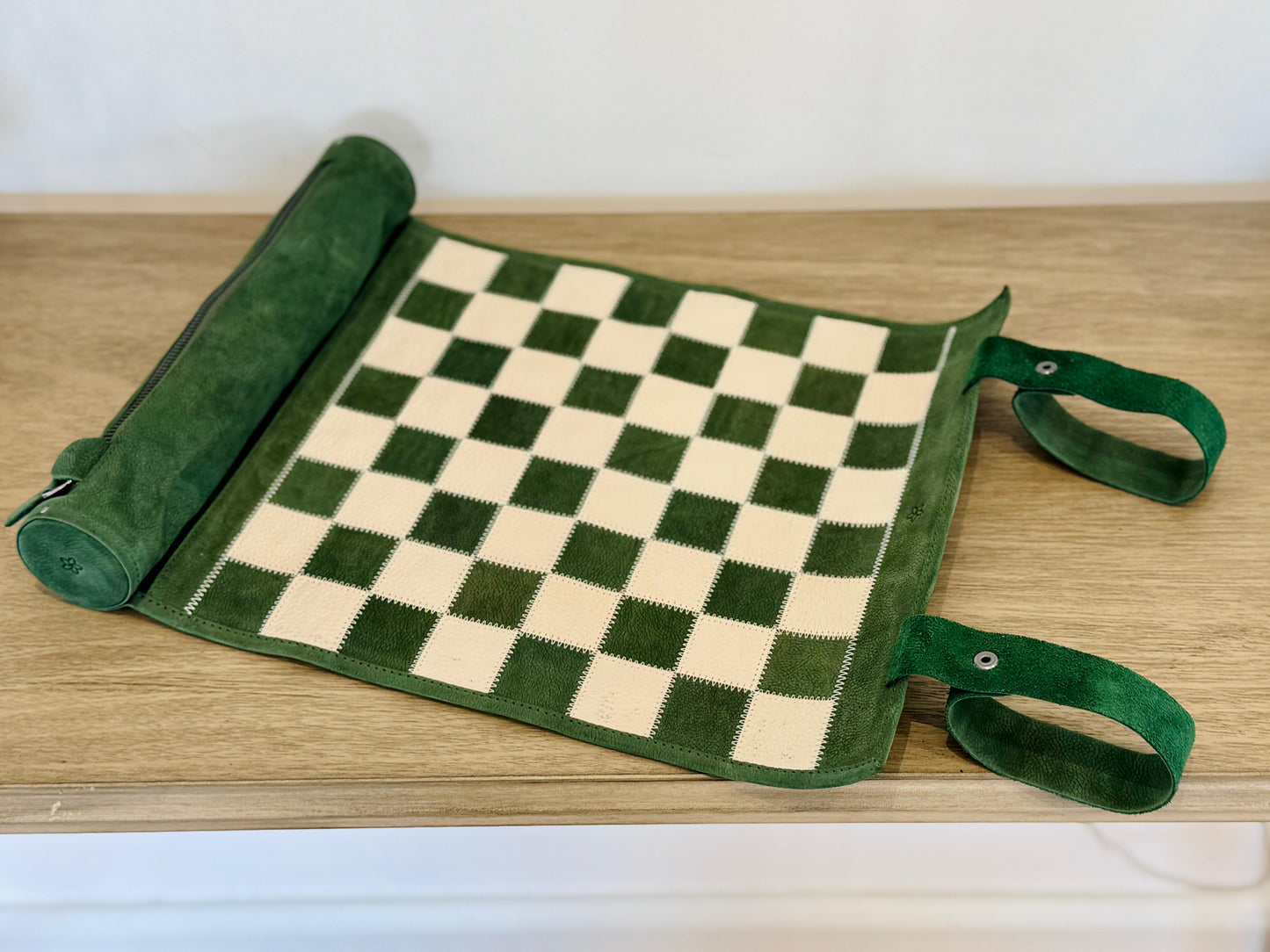 Main view of the Celtics magnetic leather chess board