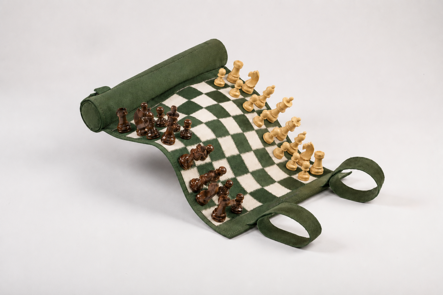 Celtics magnetic leather chess set with handcrafted wooden chess pieces
