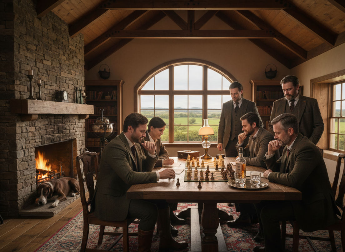 People playing the MELIA Hunter magnetic leather chess set