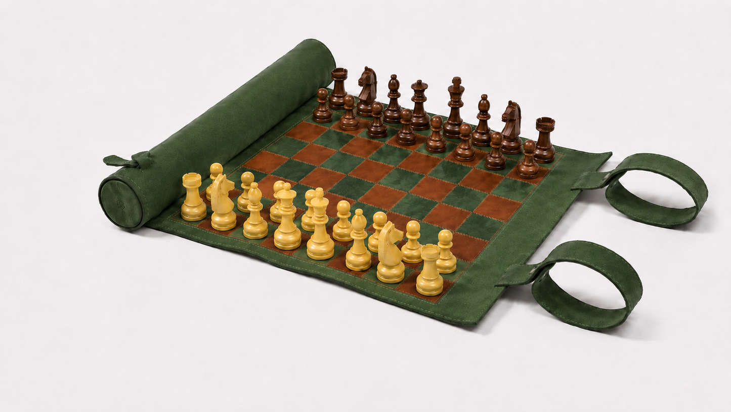 Open Hunter magnetic leather chess set handcrafted in Europe