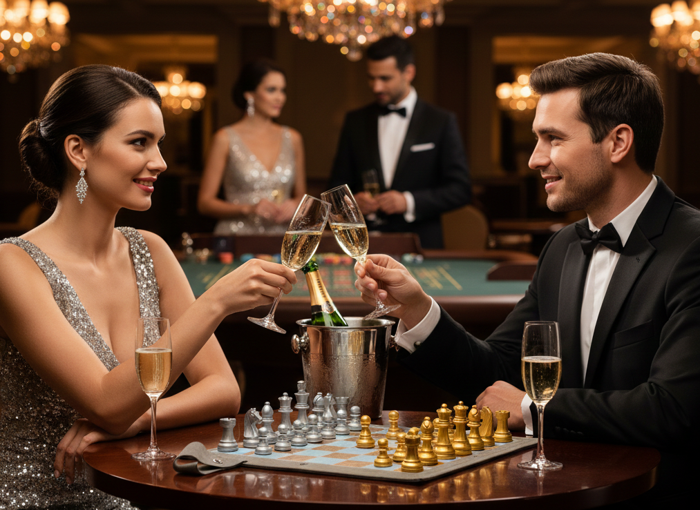 Roll Up Magnetic Leather Chess Set - Champagne