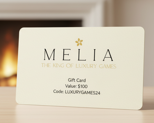 MELIA luxury gift card for handcrafted chess, backgammon and leather games