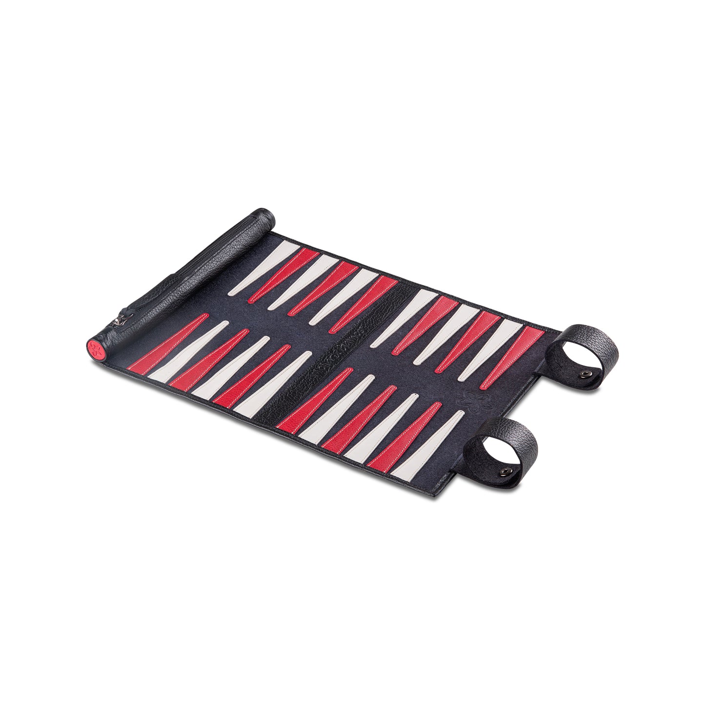 Open MELIA Black Buffalo backgammon board in black floater leather