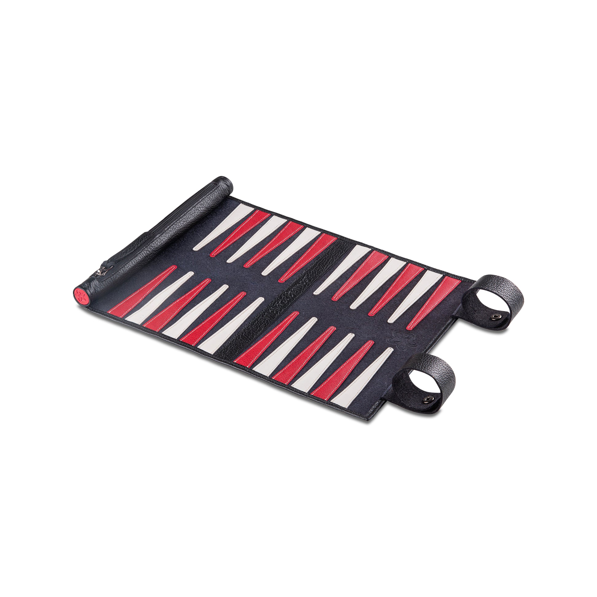 Open MELIA Black Buffalo backgammon board in black floater leather