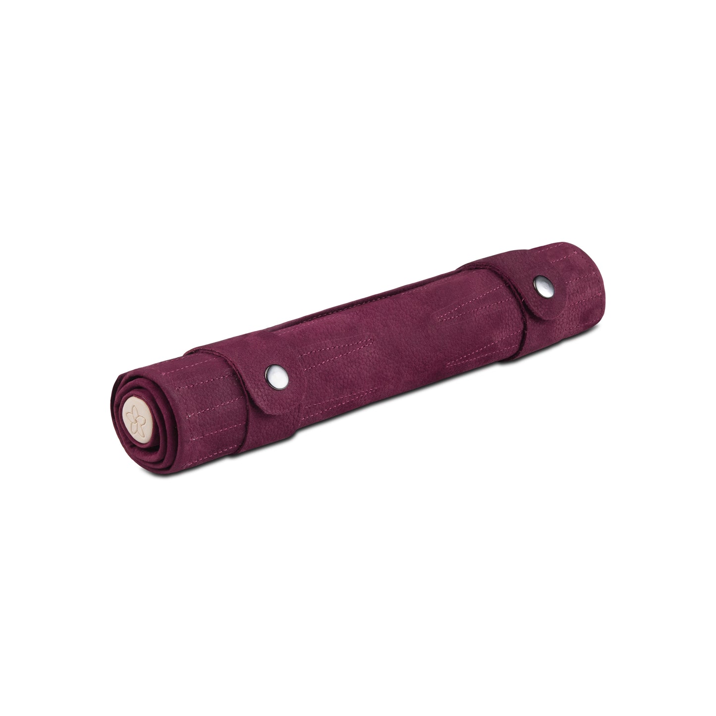 MELIA Bordeaux leather backgammon set rolled into its compact travel case